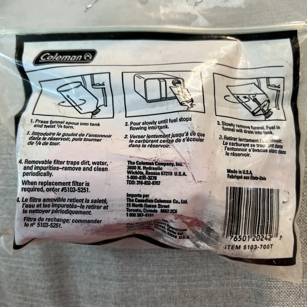 New Coleman Filter Funnel for Stove & Lantern 5103-700T